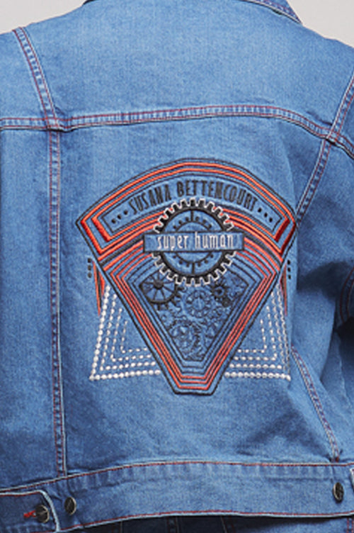 DENIM JACKET WITH EMBROIDERY IN THE BACK AND SLEEVE image 1