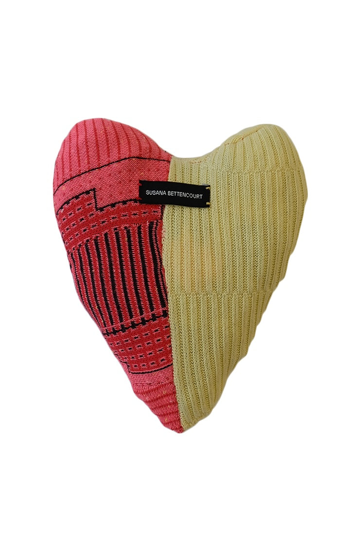 Red and Yellow Patchwork Jacquard Heart-Pillow image 0