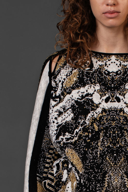 BLACK AND GOLD SWEATER WITH BLACK CUT OUT PIPPING DETAIL image 1