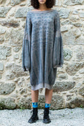 KNITWEAR JACQUARD LONG DRESS IN GREY AND BEIGE image 0