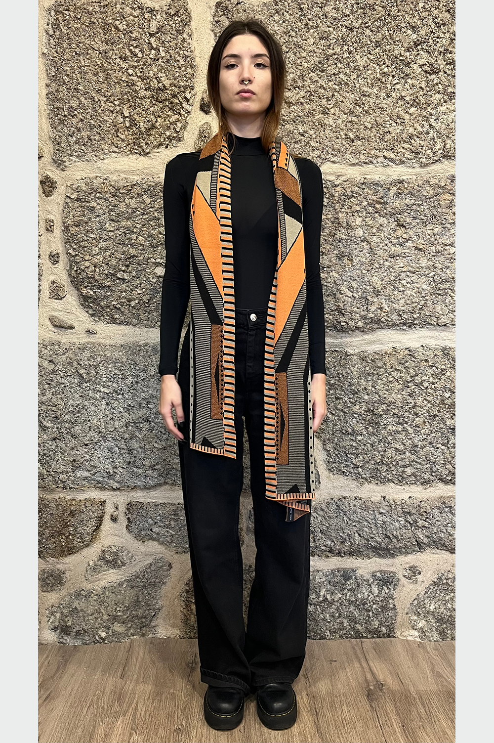 scarf with geometric patter in autumn colors image 2