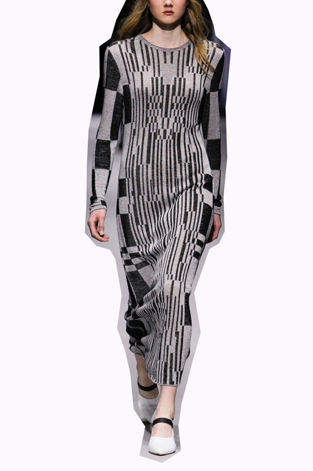 MOCK RIB MIDI DRESS IN BLACK AND GREY image 0