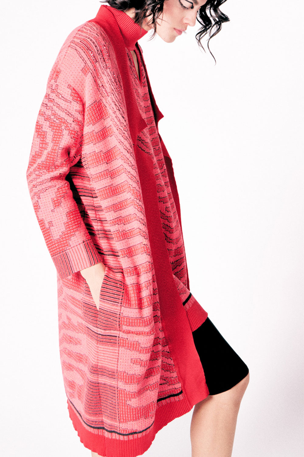 JACQUARD KIMONO IN RED AND PINK WITH LONG SLEEVES image 0