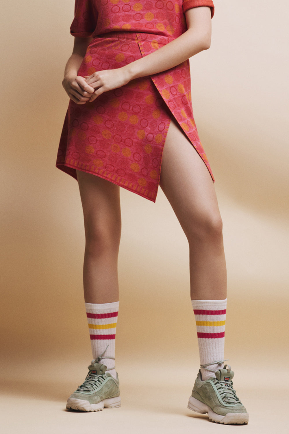KNITWEAR JACQUARD DOTS PRINT SKIRT IN PINK image 0