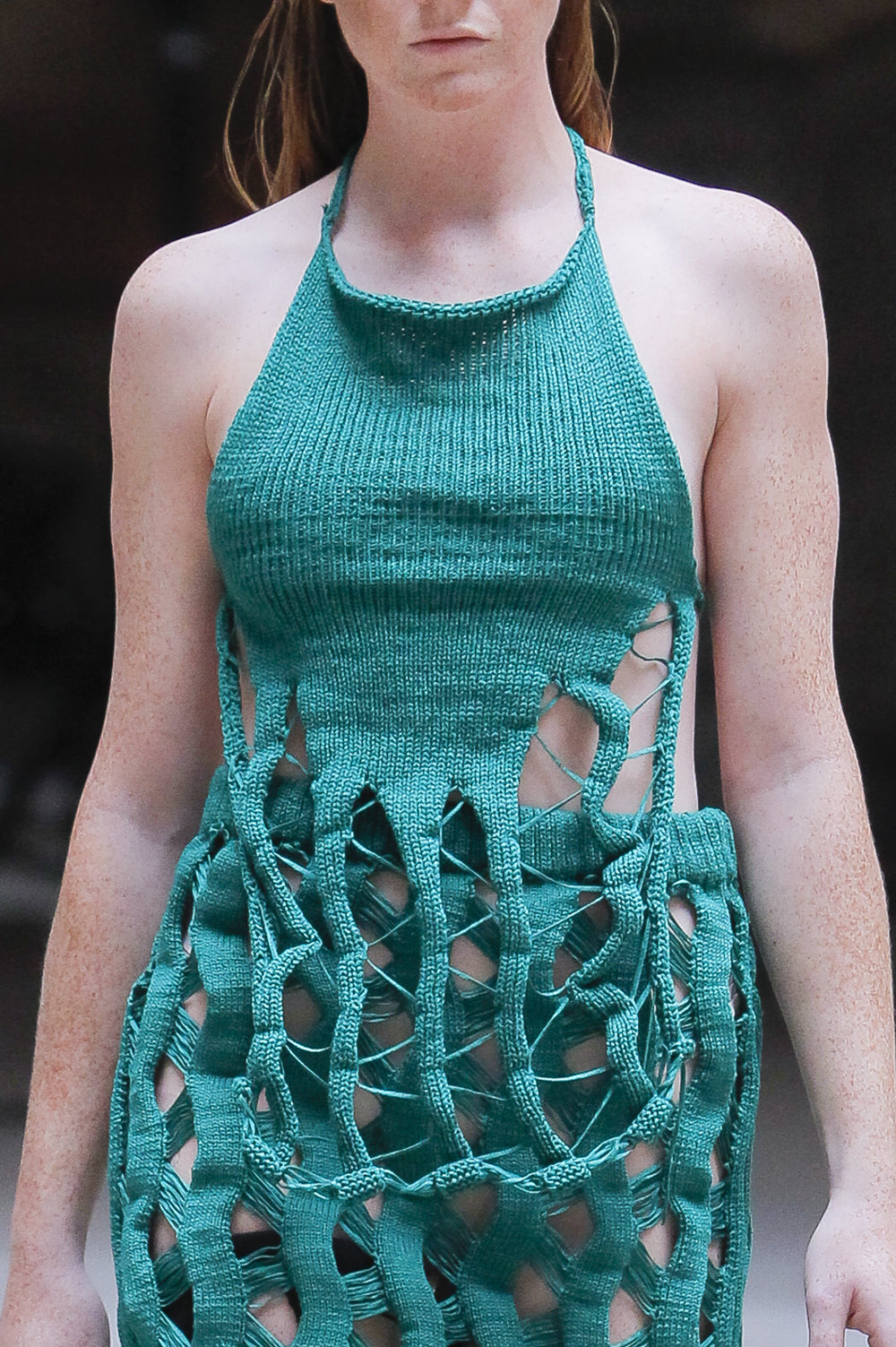 TUCK STRUCTURED KNITWEAR TOP KNITTED BY HAND IN GREEN image 1