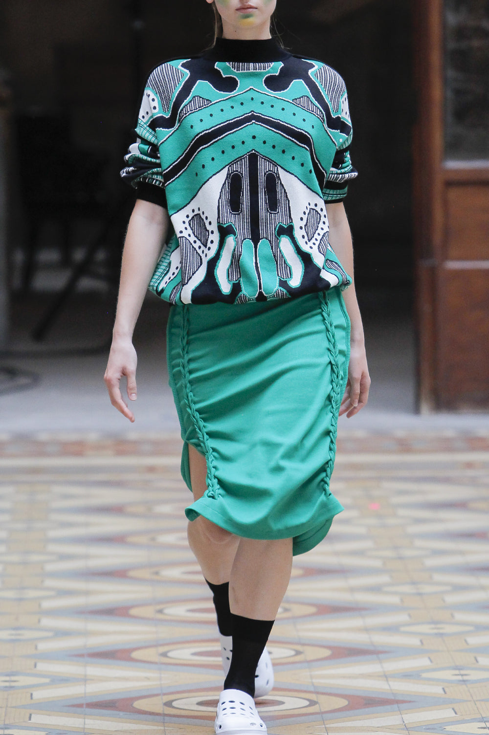 KNITWEAR JACQUARD GREEN SWEATER WITH FITTED RIB image 2