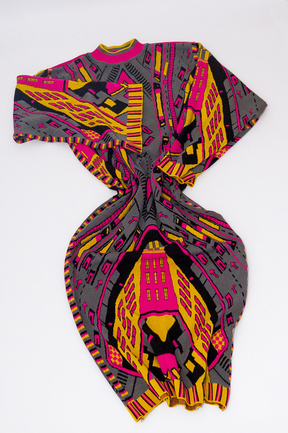 KNITWEAR JACQUARD DRESS IN PINK, YELLOW, BLACK AND GREY image 1