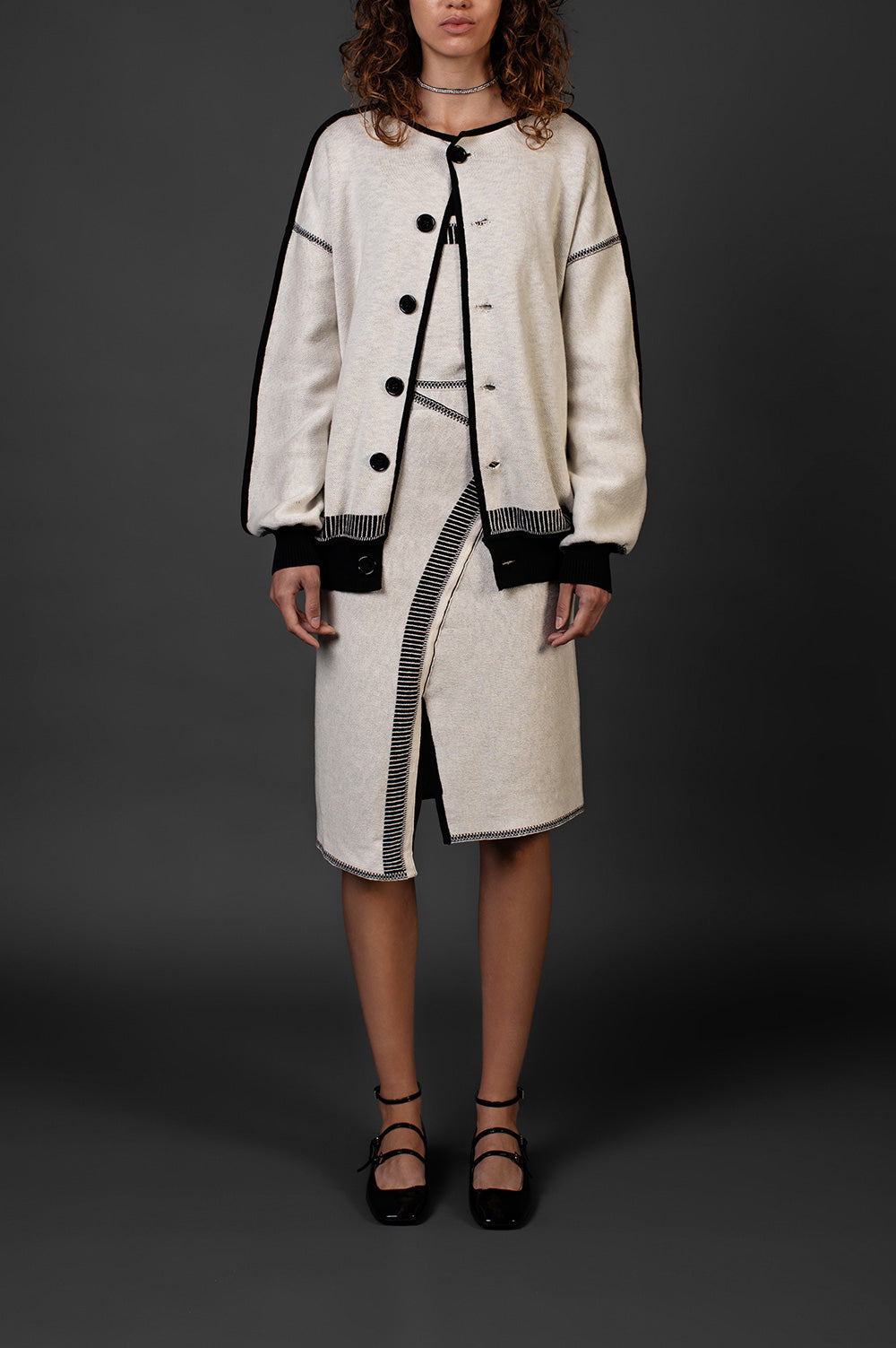 KNITWEAR JACQUARD CARDIGAN IN WHITE WITH FRONT BUTTONS image 0