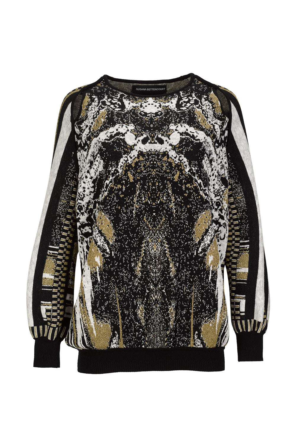 BLACK AND GOLD SWEATER WITH BLACK CUT OUT PIPPING DETAIL image 3