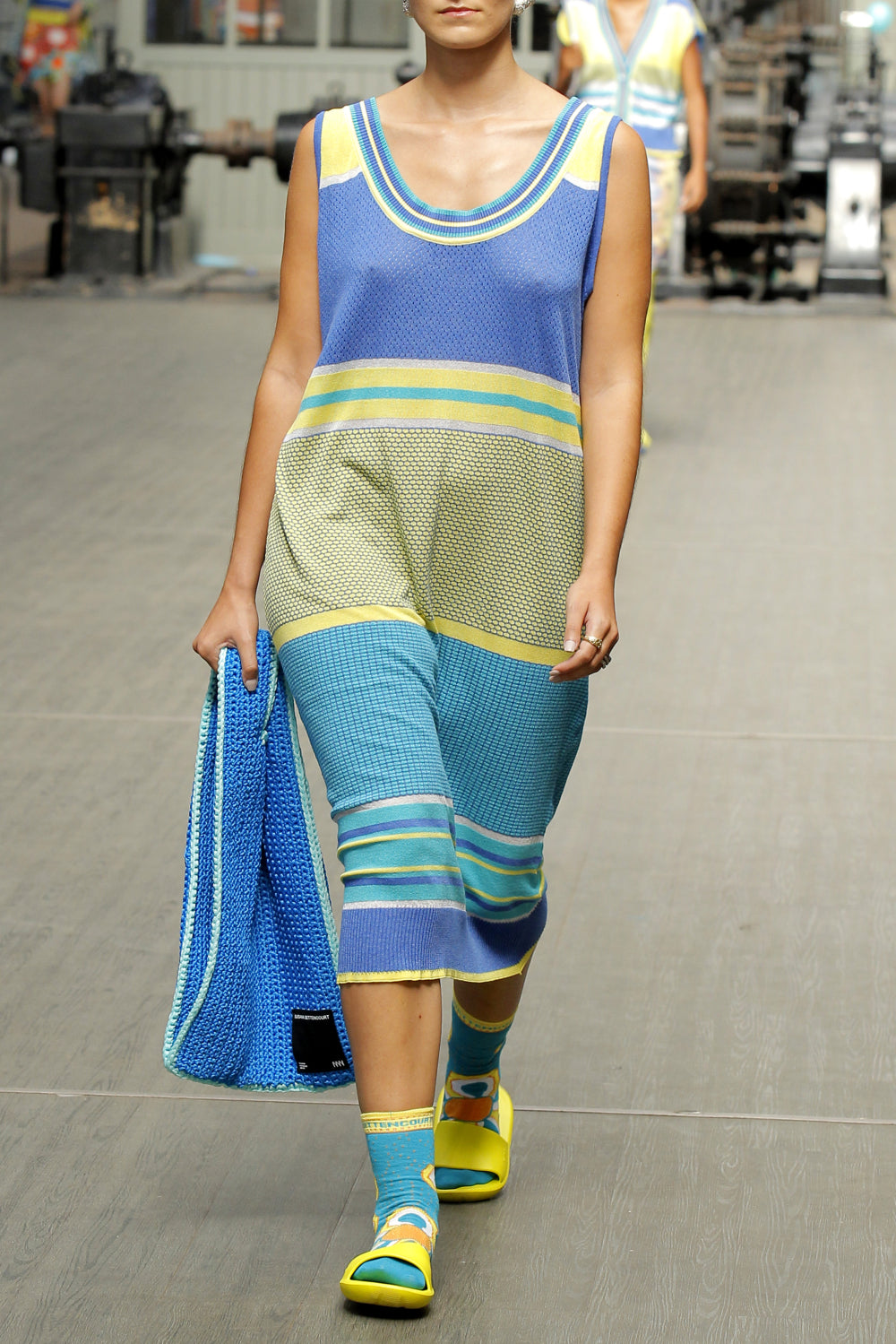 Sky Textured Stripes Midi Sleeveless Dress image 0