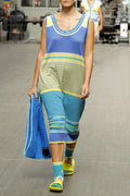 Sky Textured Stripes Midi Sleeveless Dress image 0