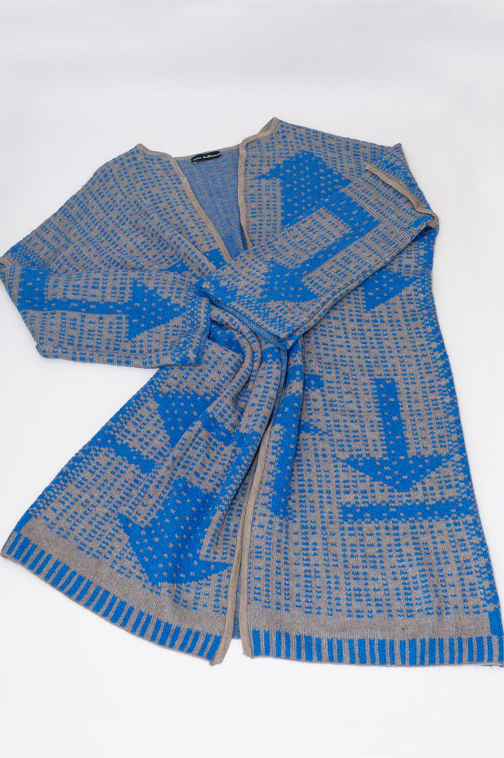 KNITWEAR JACQUARD KIMONO IN BLUE AND GREY image 2
