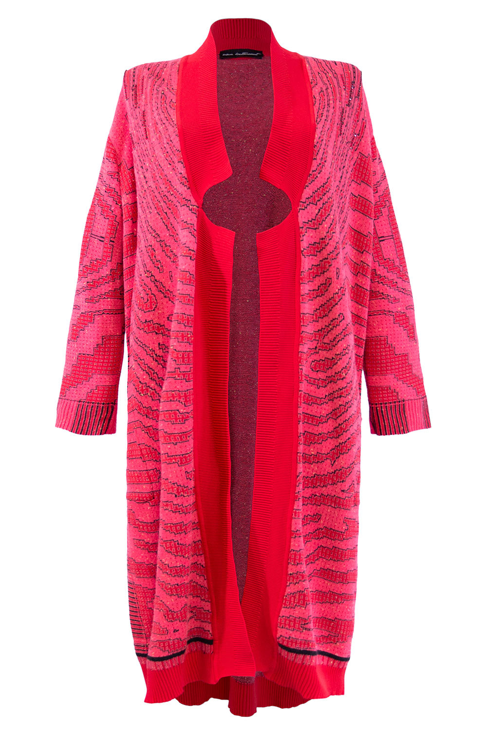 JACQUARD KIMONO IN RED AND PINK WITH LONG SLEEVES image 2