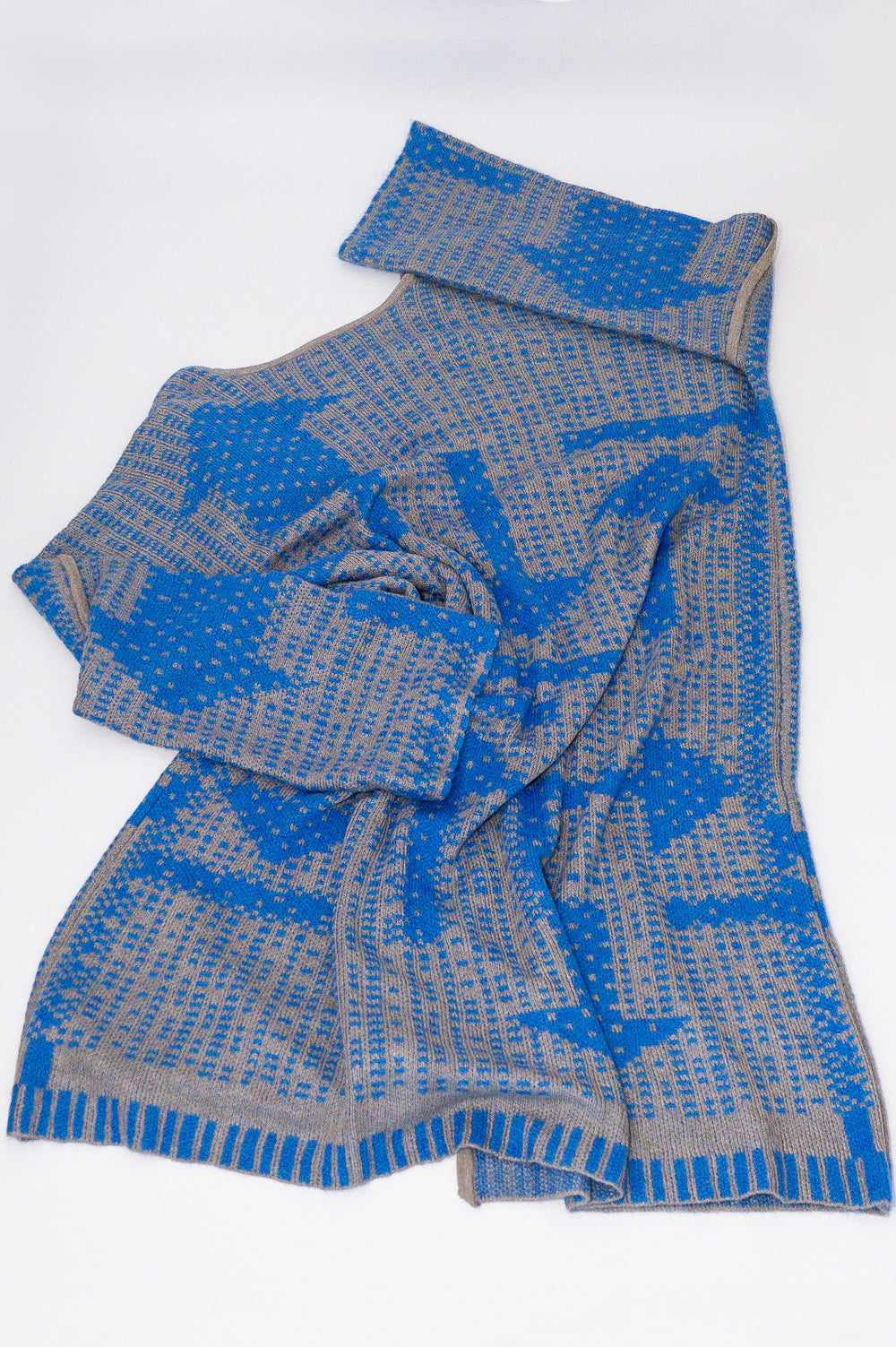 KNITWEAR JACQUARD KIMONO IN BLUE AND GREY image 3