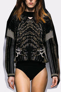 SKINNY GOLD AND BLACK JACQUARD SWEATER WITH NECK CUT-OUT image 0
