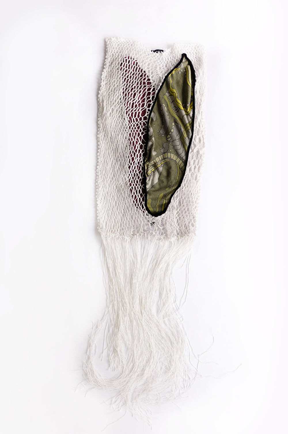 BOBBIN LACE LONG DRESS IN WHITE WITH KNITWEAR JACQUARD APPLICATIONS image 3