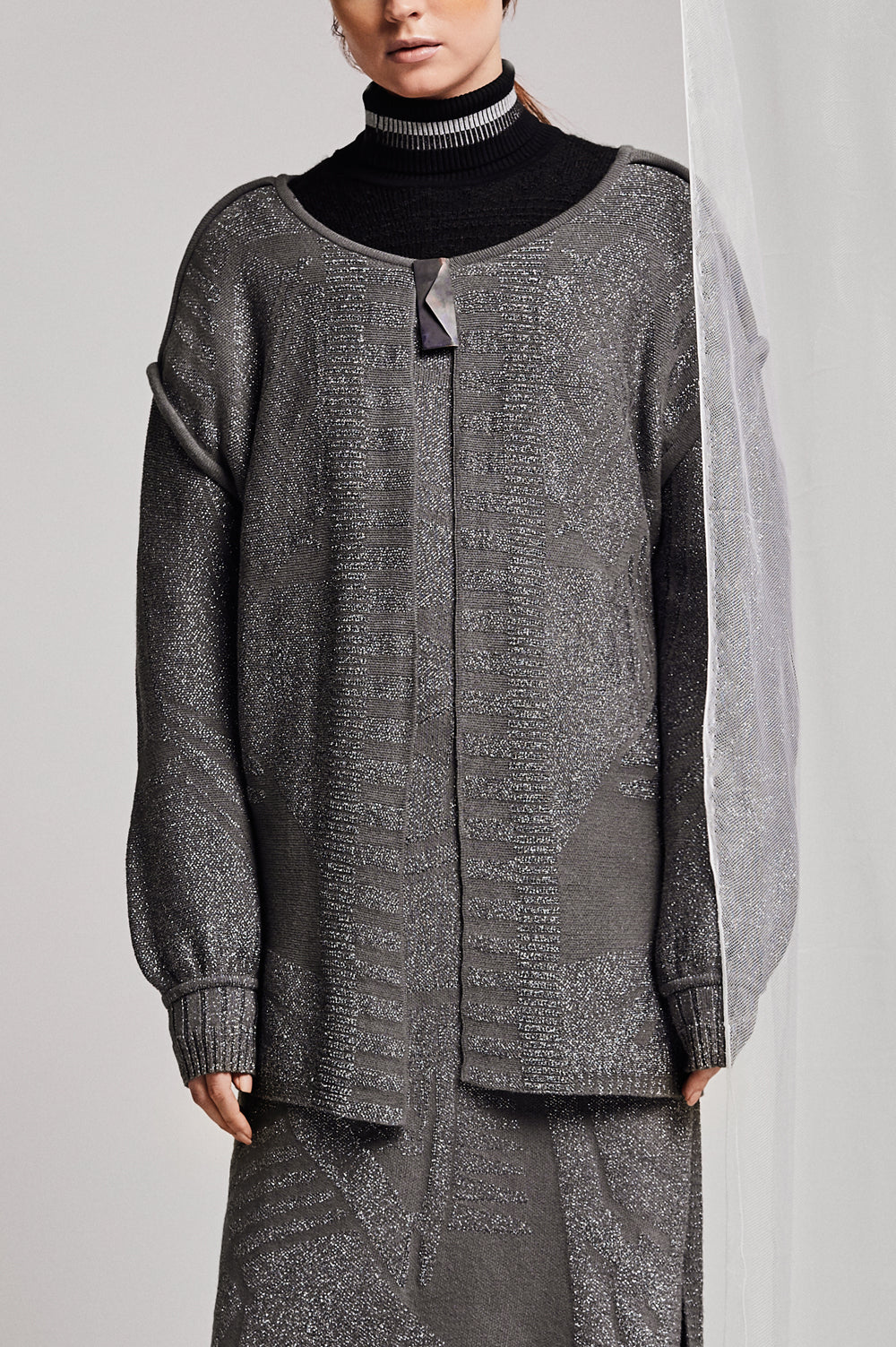 Knitwear Jacquard puff sleeve KIMONO in shiny grey image 0