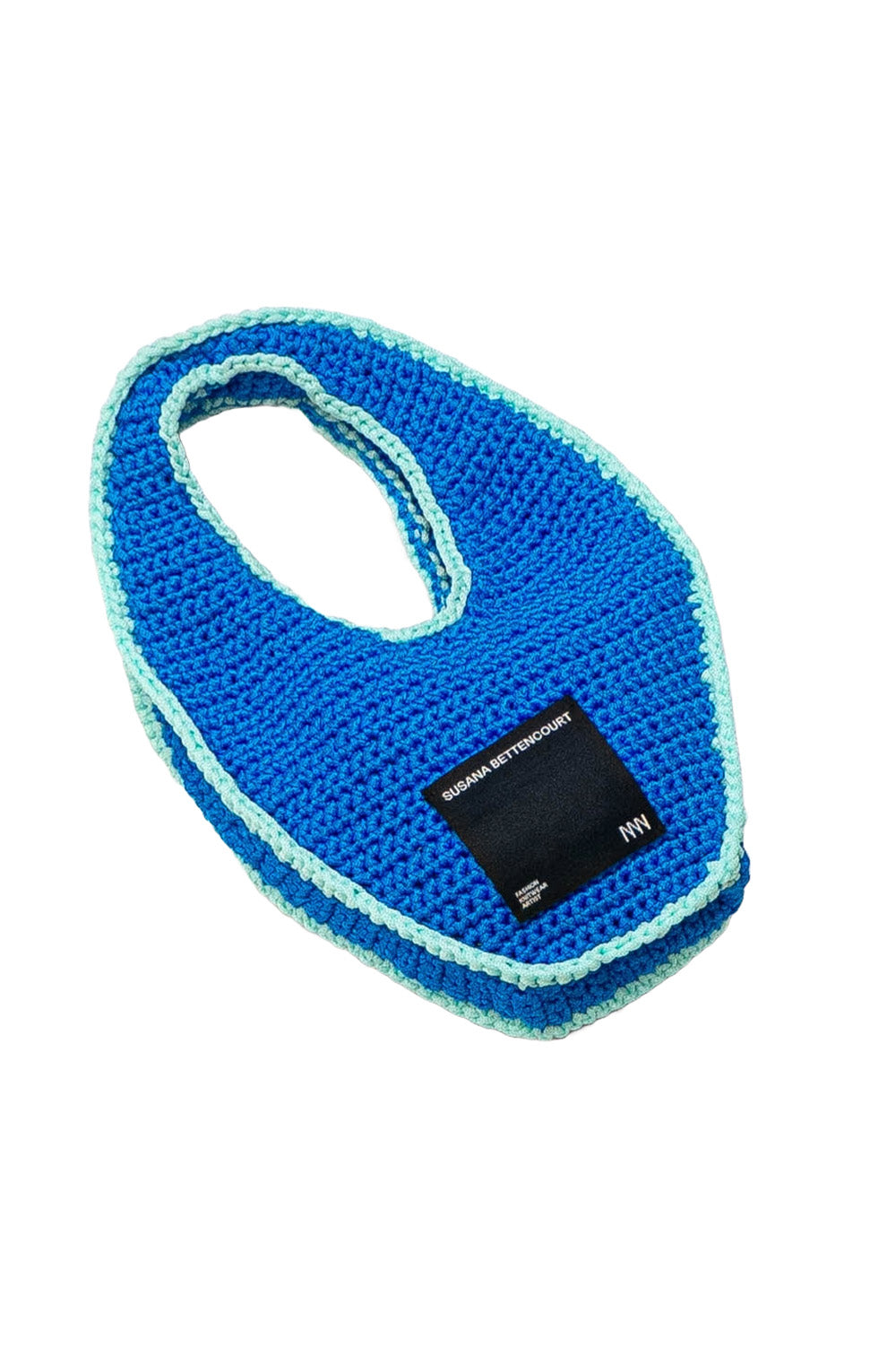 oval blue crochet bag with baby blue finishing image 1