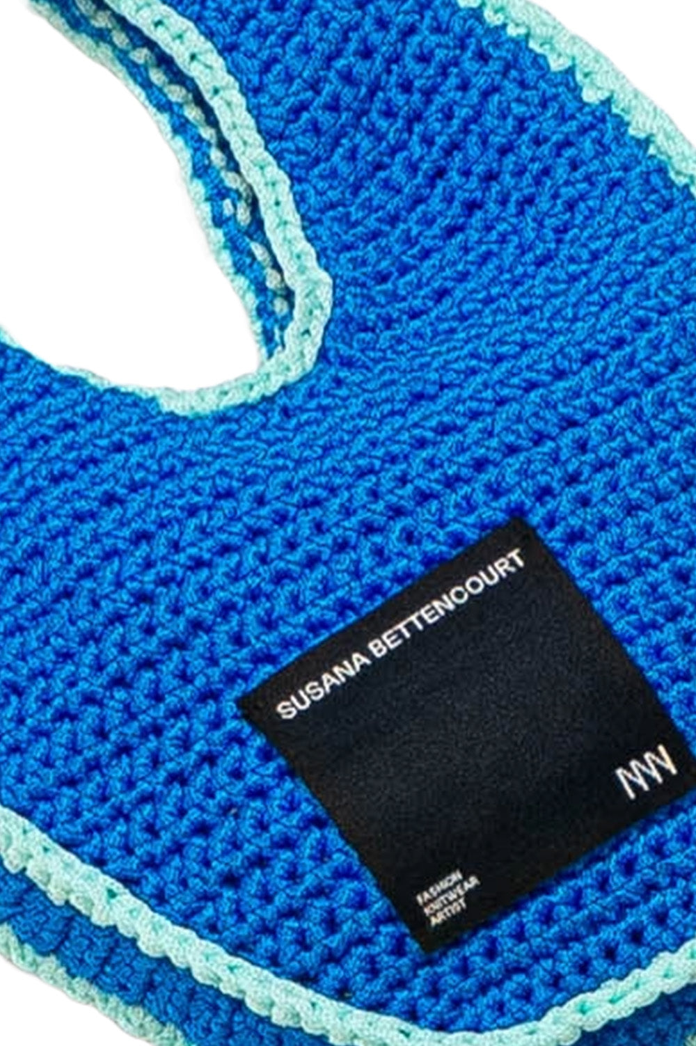 oval blue crochet bag with baby blue finishing image 2