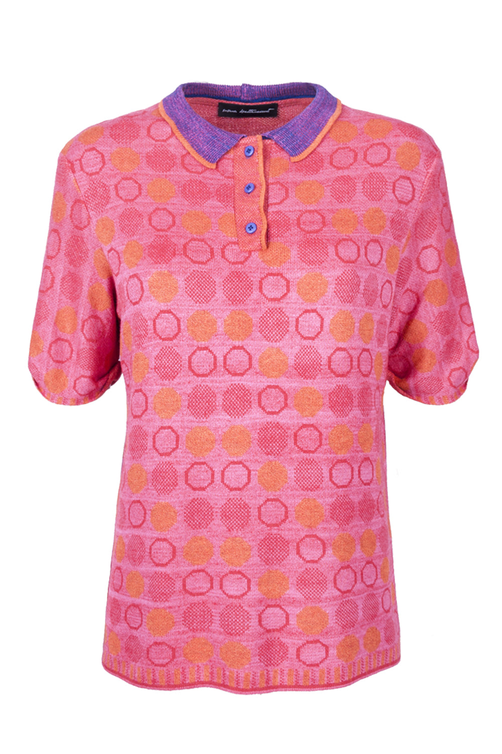 KNITWEAR JACQUARD DOTS PRINT POLO IN PINK image 3