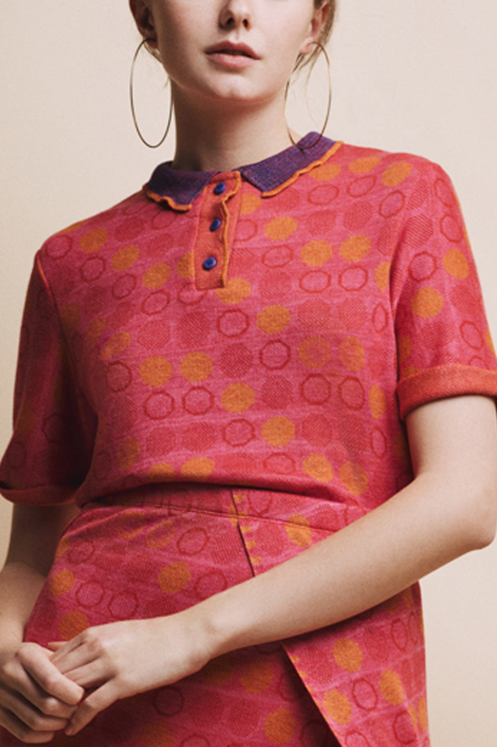 KNITWEAR JACQUARD DOTS PRINT POLO IN PINK image 0