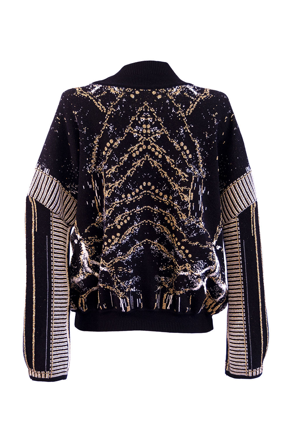 SKINNY GOLD AND BLACK JACQUARD SWEATER WITH NECK CUT-OUT image 4