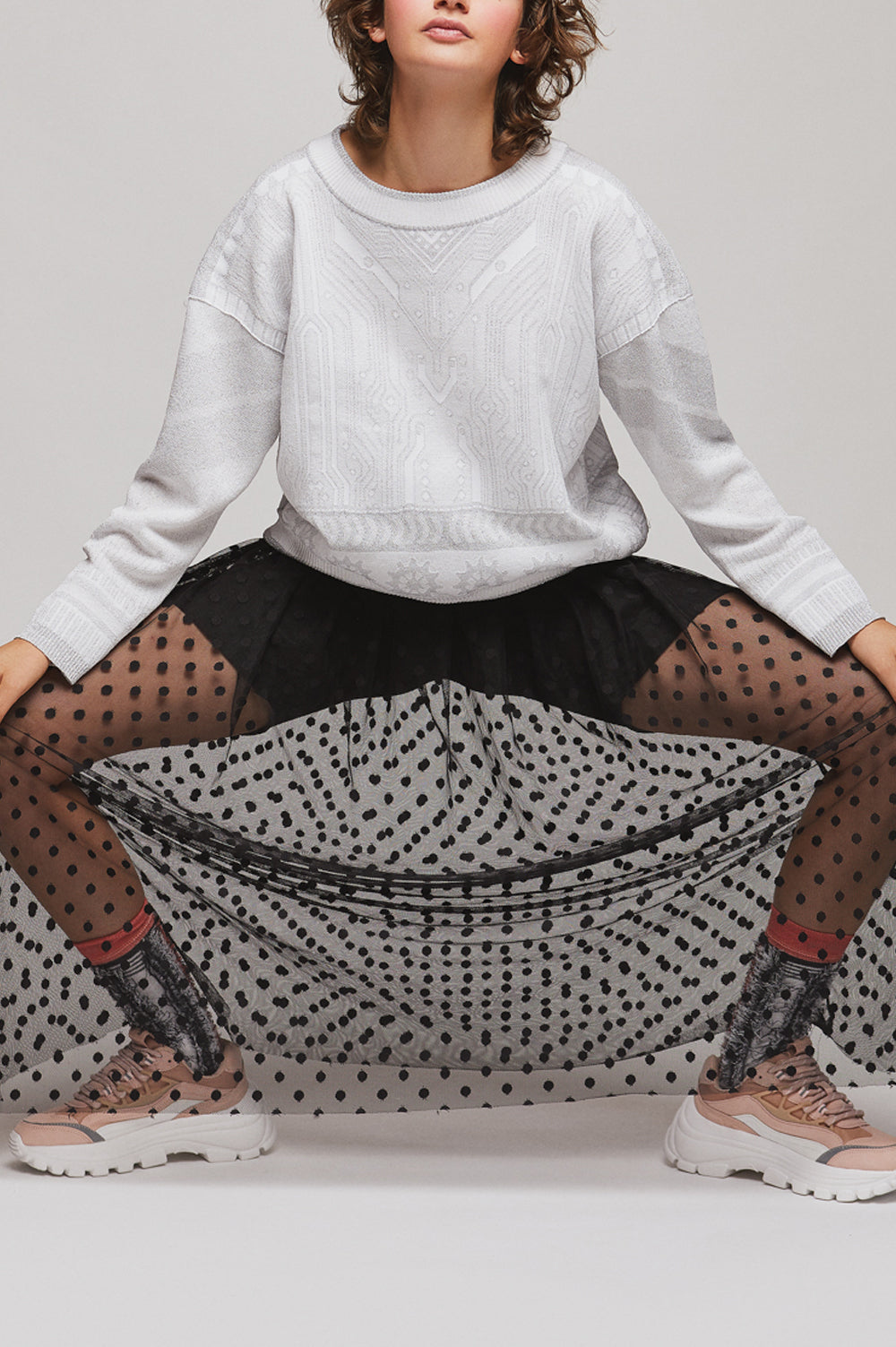 KNITWEAR JACQUARD SWEATER IN WHITE AND SILVER WITH LONG SLEEVES image 0