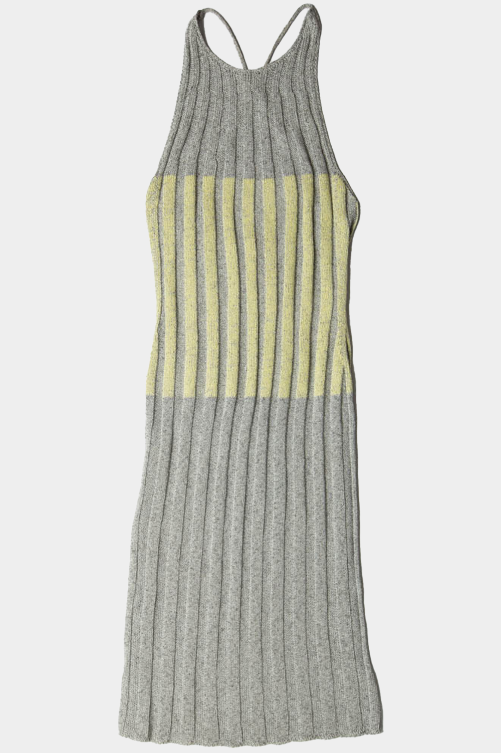 Hand knit summer dress in grey, green and a touch of shine image 0