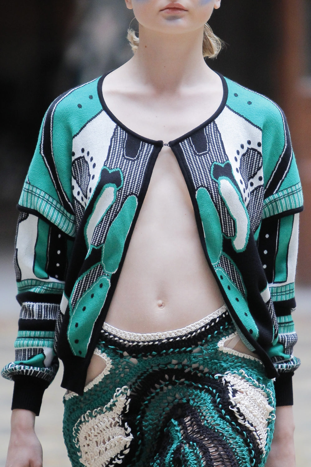 KNITWEAR JACQUARD PATTERNED GREEN JACKET image 0