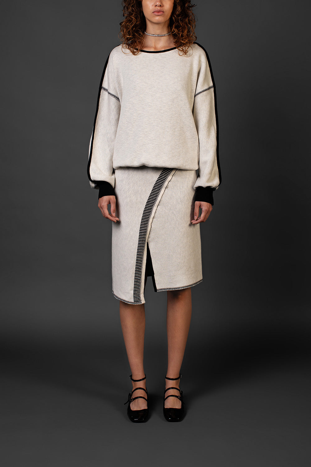 KNITWEAR JACQUARD SWEATER IN WHITE WITH SEMI-BALLOON SLEEVES image 0