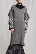 Knitwear Jacquard short sleeve DRESS in shiny grey image 0