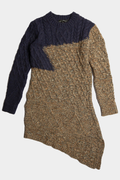 Assymetrix knit dress with long sleeves in dark blue and brown image 0