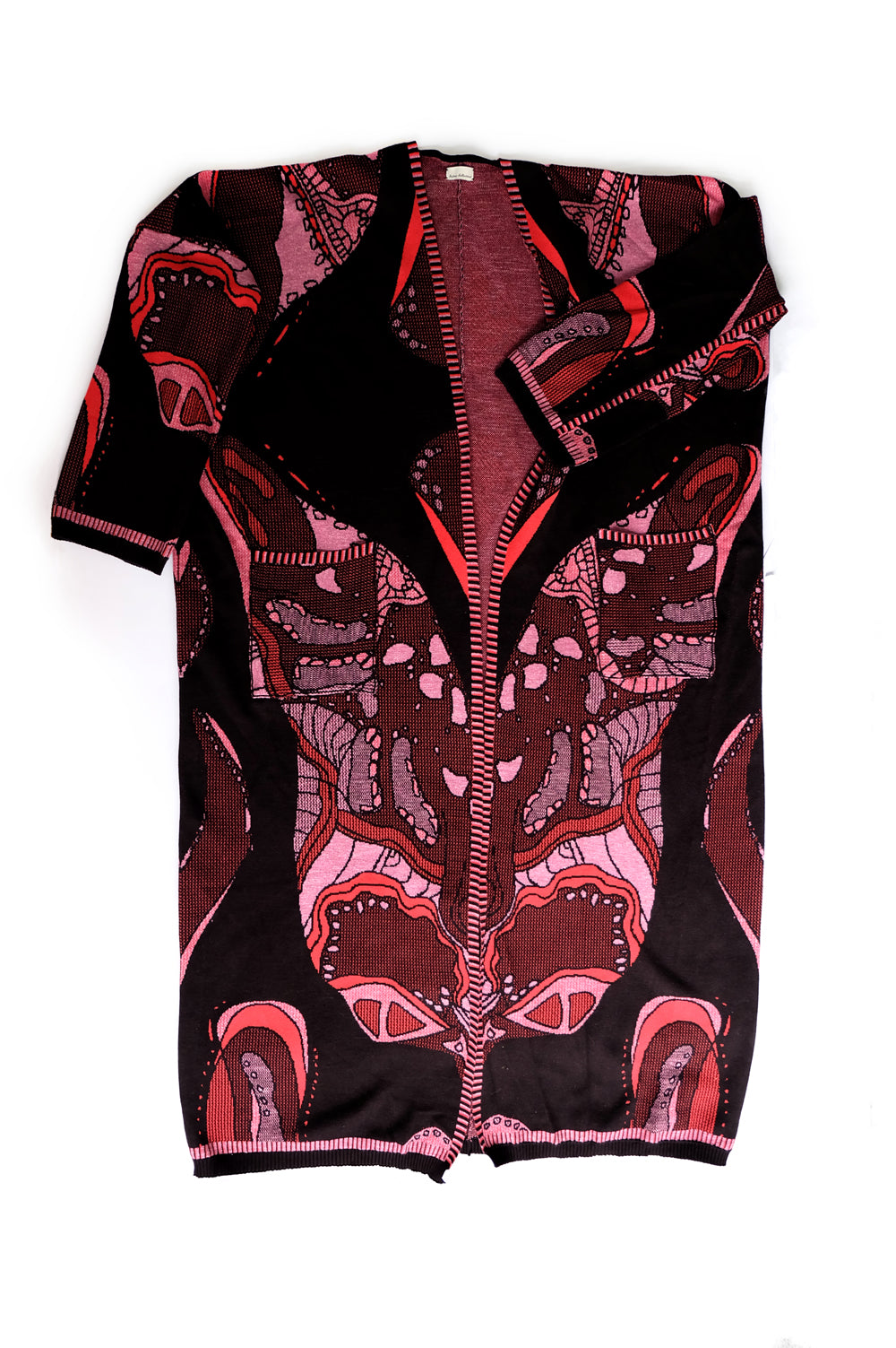 KNITWEAR JACQUARD LONG KIMONO IN BLACK, PINK AND RED image 2