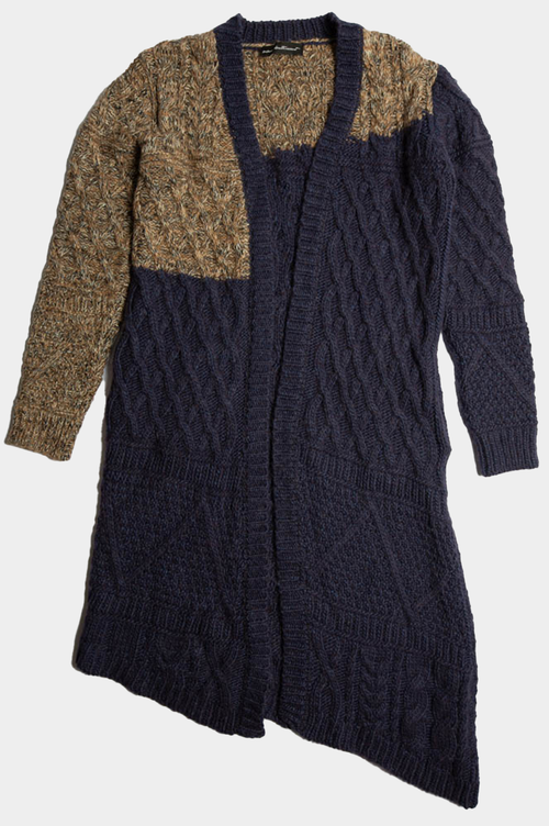 Assymetrix knit jacket with long sleeves in dark blue and brown image 0