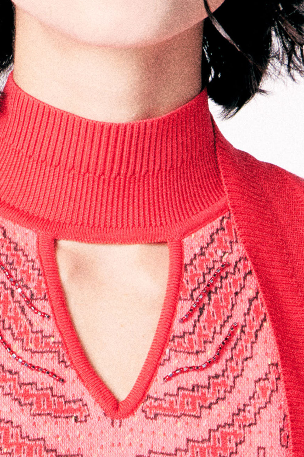 JACQUARD mini dress WITH V NECK DETAIL image 2