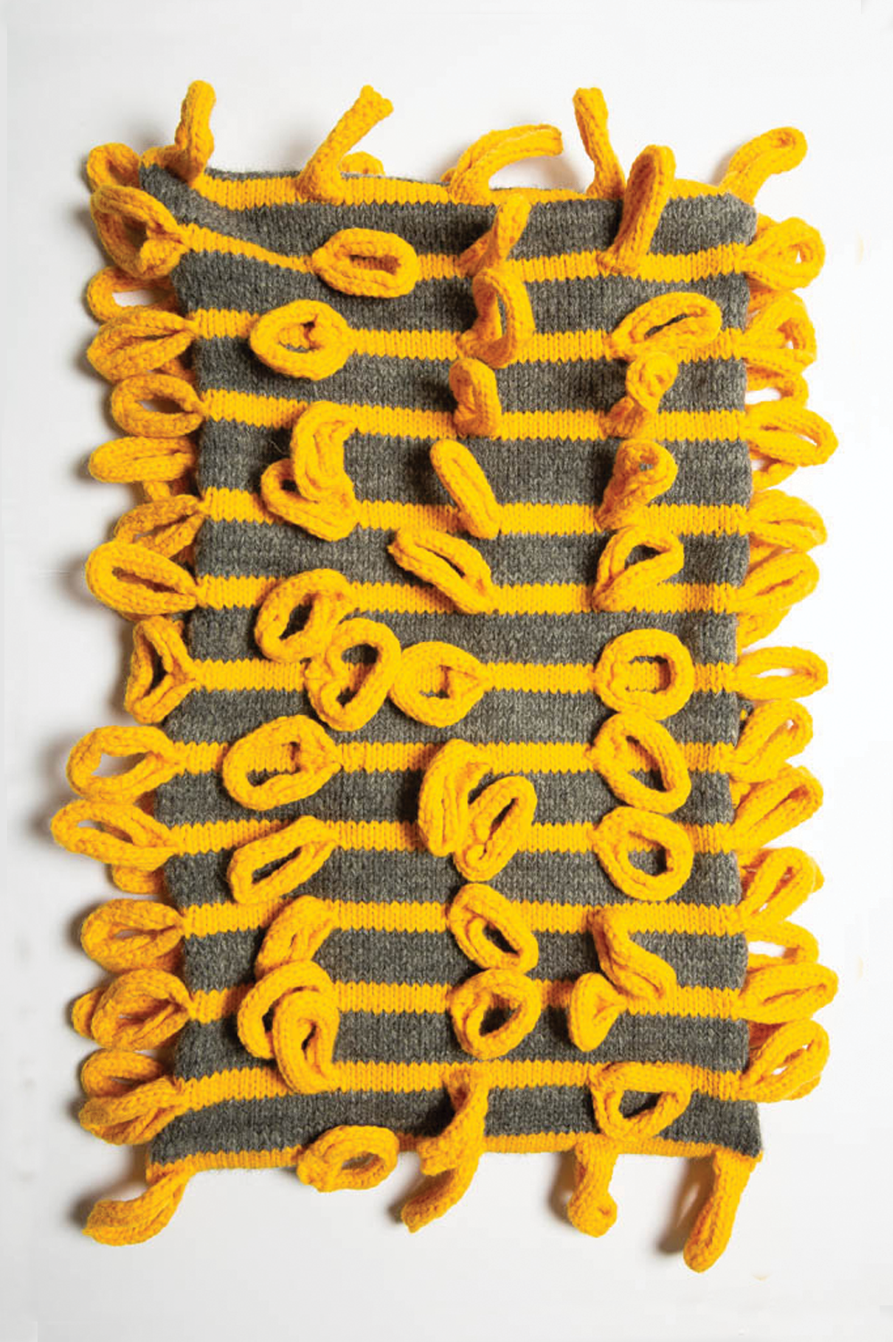 Handknitted collar in grey with yellow bubble stitch image 0