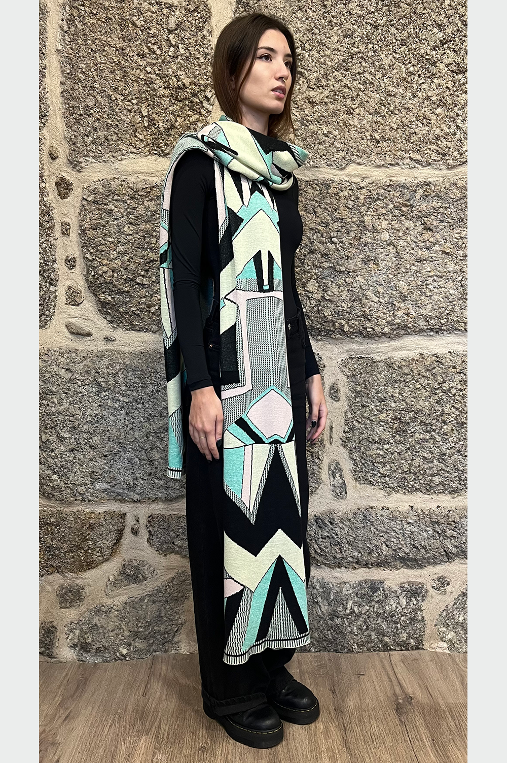 oversized scarf with colorful geometric pattern image 4