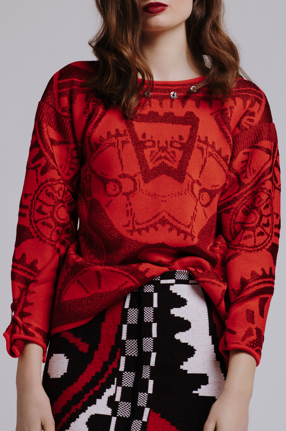KNITWEAR JACQUARD PRINT SWEATER WITH SNAP APPLICATIONS image 0