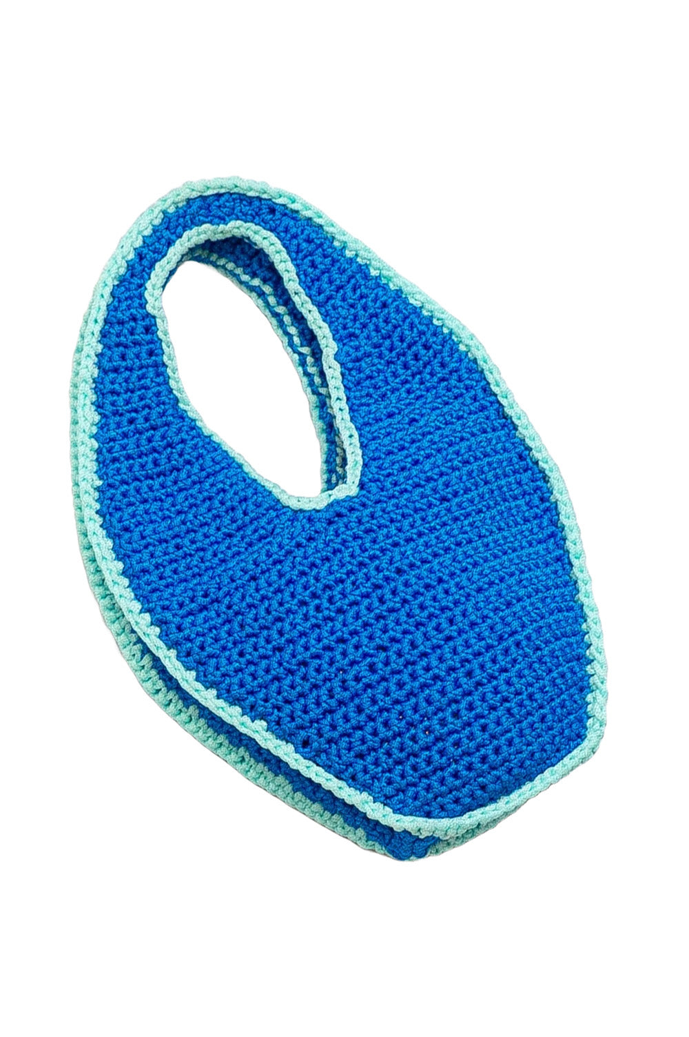 oval blue crochet bag with baby blue finishing image 3