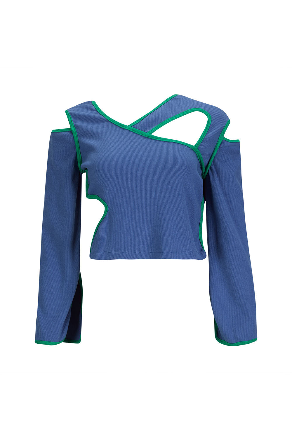 KNITWEAR RIB TOP IN BLUE WITH GREEN DETAILS image 2