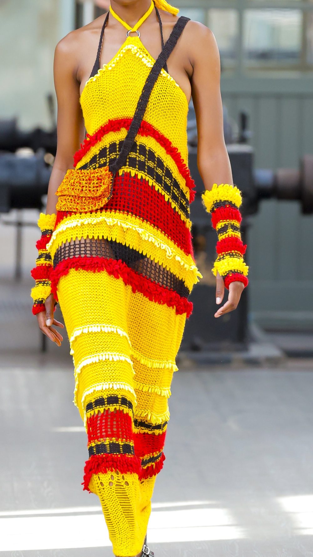 Knitwear long dress knitted by hand machine