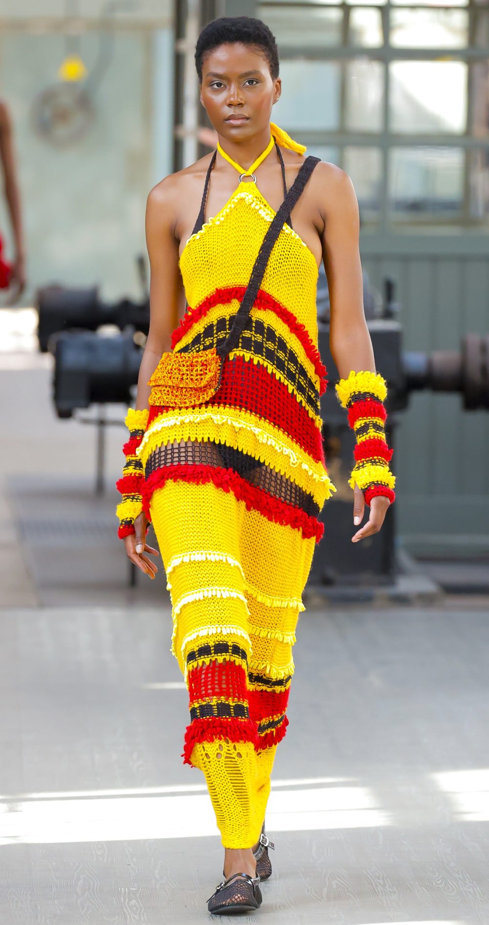 Knitwear long dress knitted by hand machine