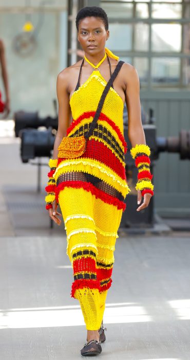 Knitwear long dress knitted by hand machine