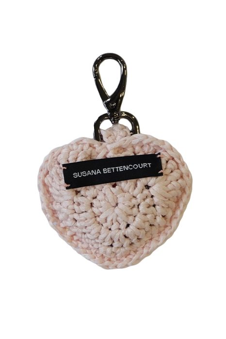 Pink Crochet Heart Keychain